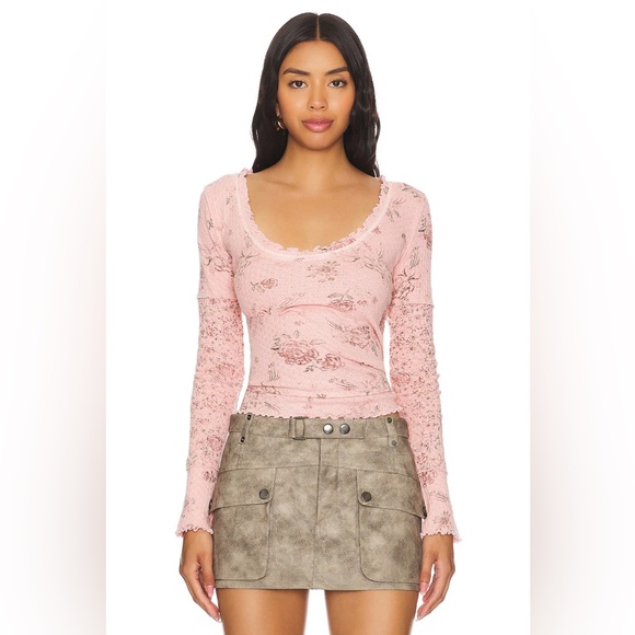 🌻🆕FREE PEOPLE We The Free Clover Printed Thermal-Pink Combo-SIZE Large - Picture 10 of 14